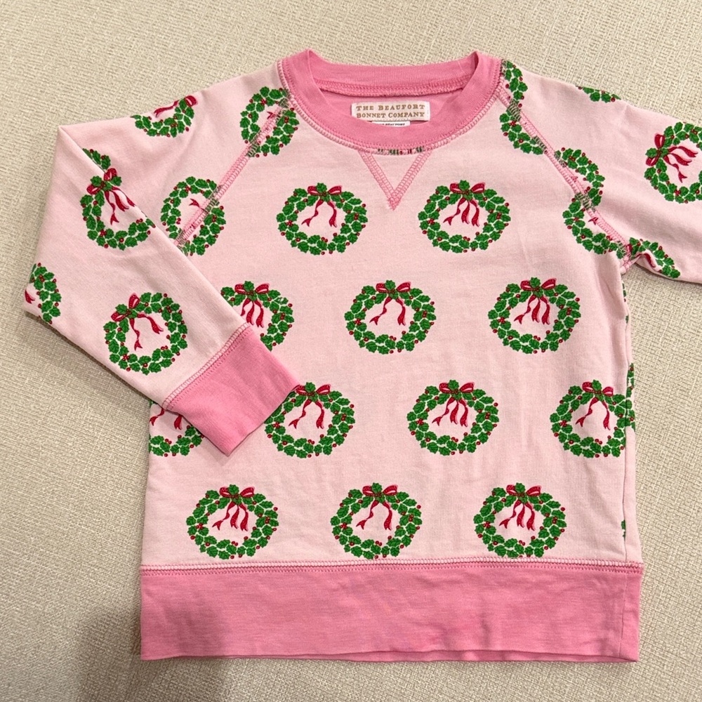 The Beaufort Bonnet Company Pink Wreath Christmas Sweatshirt